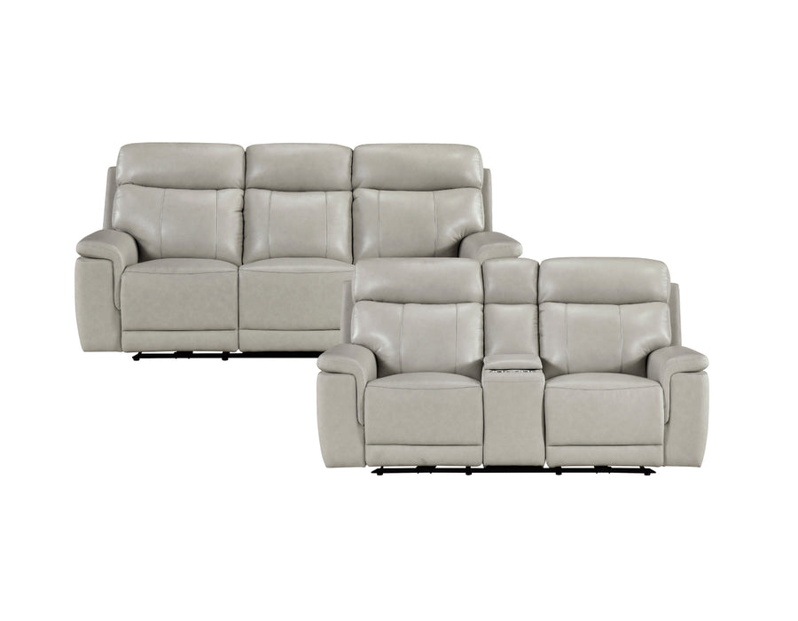 Homelegance - Celestia 2 Piece Power Double Reclining Sofa Set with Headrest in Light Gray - 9199TPE*2PWH - GreatFurnitureDeal