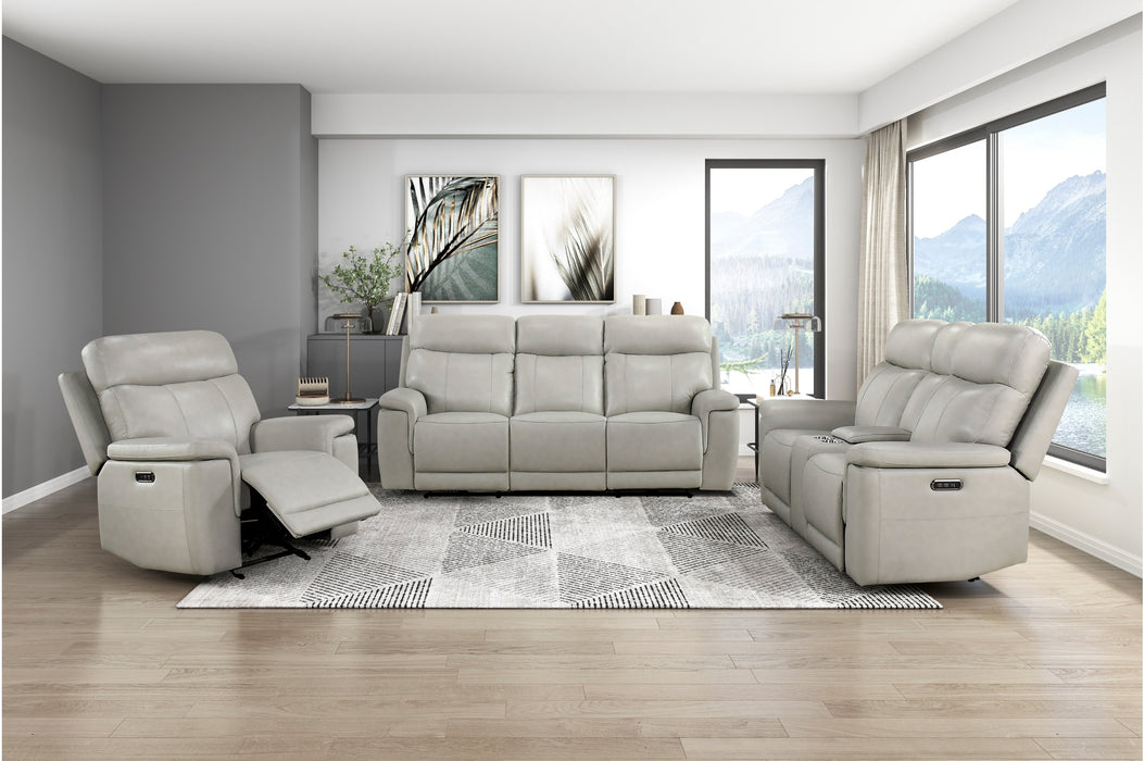 Homelegance - Celestia 2 Piece Power Double Reclining Sofa Set with Headrest in Light Gray - 9199TPE*2PWH - GreatFurnitureDeal
