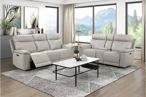 Homelegance - Celestia 3 Piece Power Double Reclining Living Room Set with Headrest in Light Gray - 9199TPE*3PWH - GreatFurnitureDeal