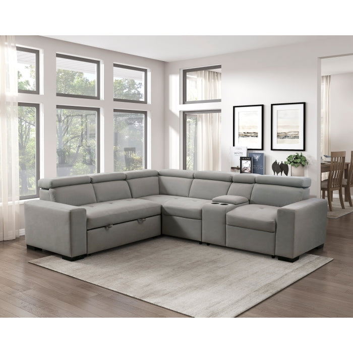 Homelegance - Farrah 3 Piece Sectional with Adjustable Headrests in Light Gray - 9219GY*SC - GreatFurnitureDeal