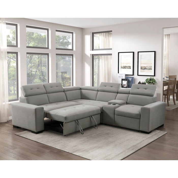 Homelegance - Farrah 3 Piece Sectional with Adjustable Headrests in Light Gray - 9219GY*SC - GreatFurnitureDeal