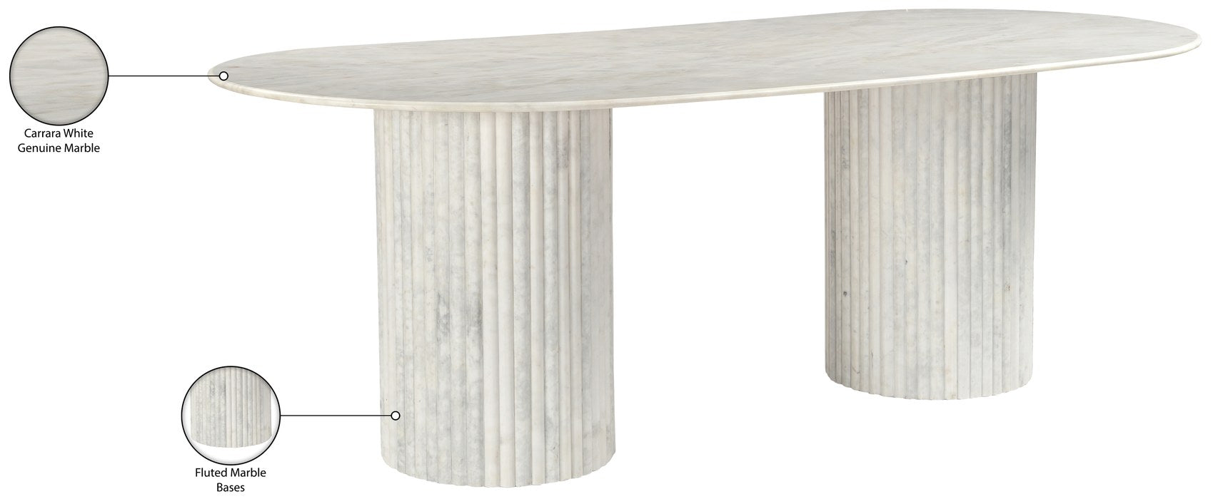 Meridian Furniture - Messina 87" White Genuine Marble Dining Table (3 Boxes) - 925White-DT - GreatFurnitureDeal