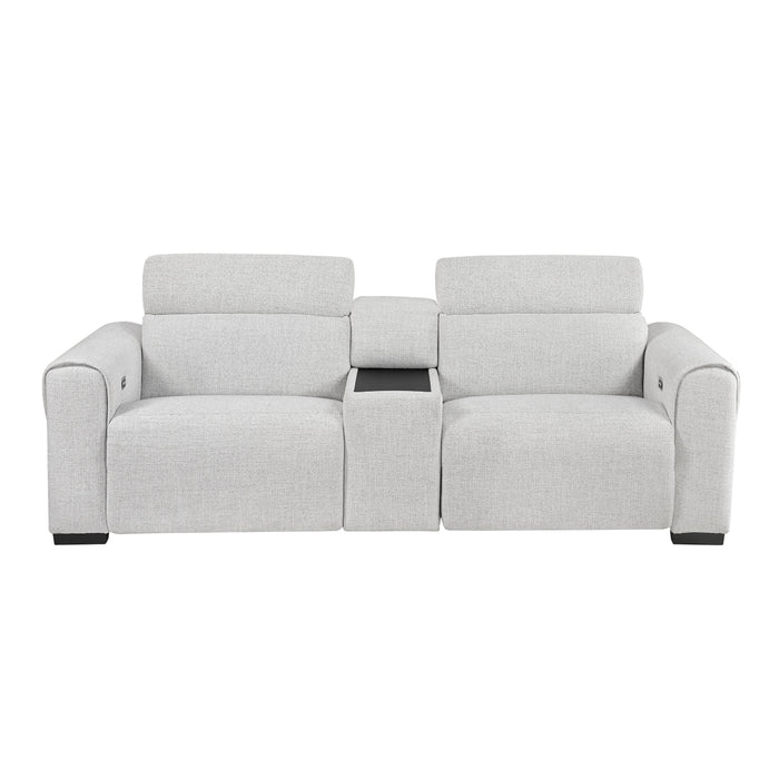 Homelegance - 9455CLD Power Double Reclining Love Seat with Center Console and Power Headrests, Charging Ports - 9455CLD-2CNPWH - GreatFurnitureDeal