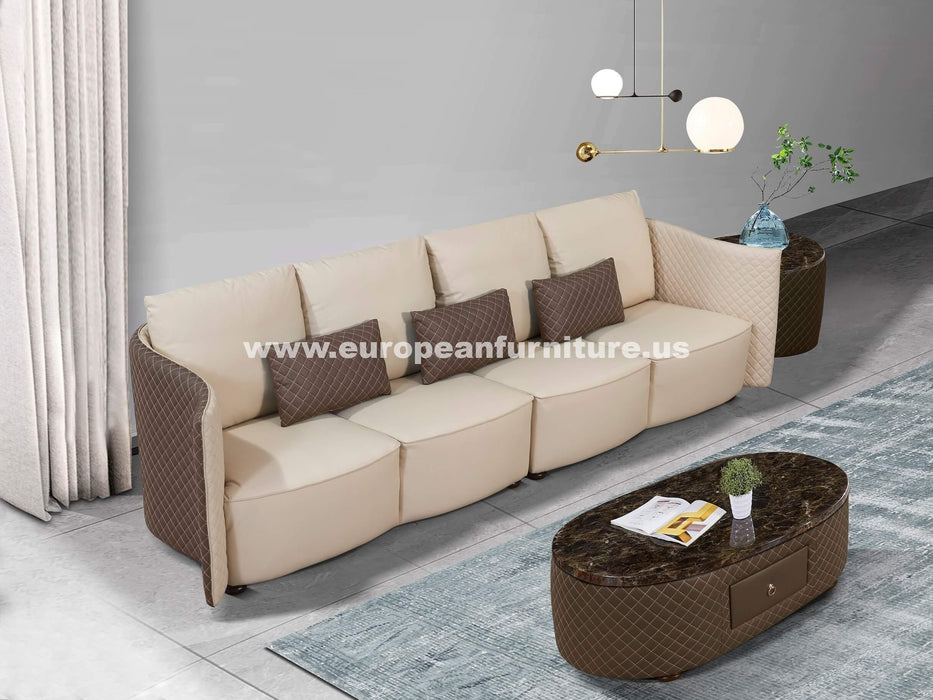 European Furniture - Makassar Oversize Sofa Beige & Taupe Italian Leather - EF-52550-4S