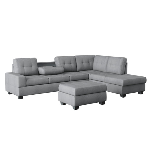 Homelegance - Maston 3 Piece Reversible Sectional with Drop-Down Cup Holders and Storage Ottoman in Gray - 9507DGY*3OT - GreatFurnitureDeal