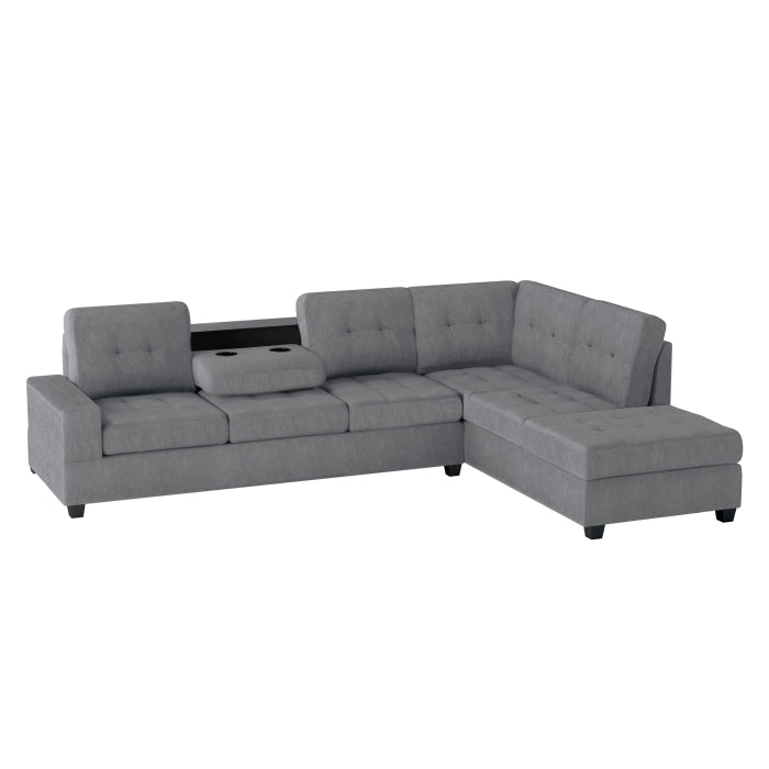 Homelegance - Maston 3 Piece Reversible Sectional with Drop-Down Cup Holders and Storage Ottoman in Gray - 9507DGY*3OT - GreatFurnitureDeal