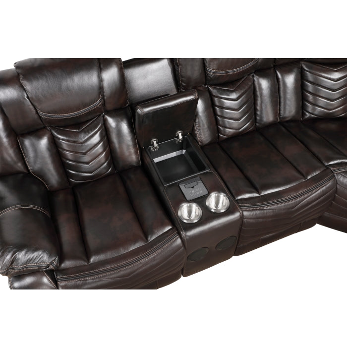 Homelegance - Bienvenue 3-Piece Power Reclining Sectional in Dark Brown - 9508DB*SCPW - GreatFurnitureDeal