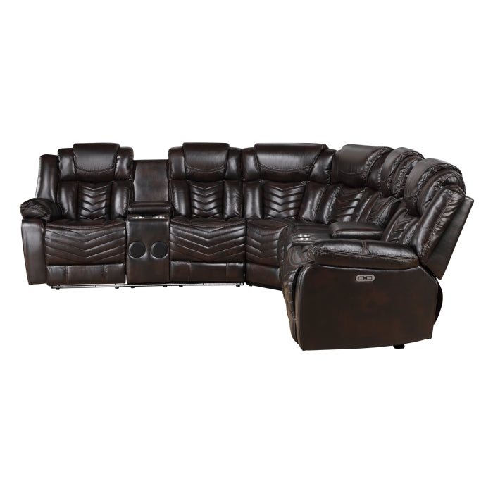 Homelegance - Bienvenue 3-Piece Power Reclining Sectional in Dark Brown - 9508DB*SCPW - GreatFurnitureDeal