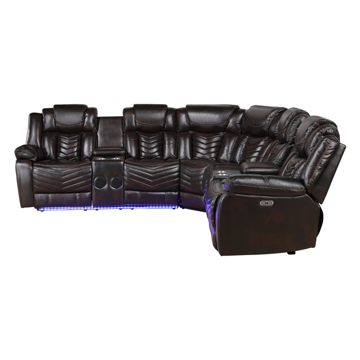 Homelegance - Bienvenue 3-Piece Power Reclining Sectional in Dark Brown - 9508DB*SCPW - GreatFurnitureDeal
