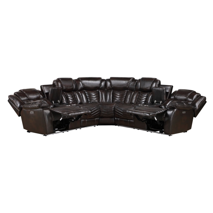 Homelegance - Bienvenue 3-Piece Power Reclining Sectional in Dark Brown - 9508DB*SCPW - GreatFurnitureDeal