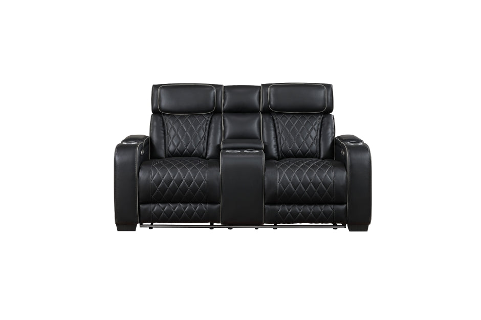 Homelegance - Fairway Power Double Reclining Sofa with Center Drop-Down Cup Holders - 9516BLK-3PWH - GreatFurnitureDeal