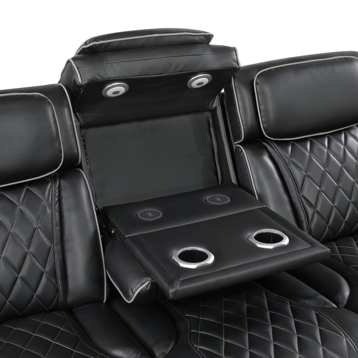 Homelegance - Fairway 3-Piece Power Reclining Sectional with Center Drop-Down Cup Holders in Black - 9516BLKS*33L3RPWH - GreatFurnitureDeal