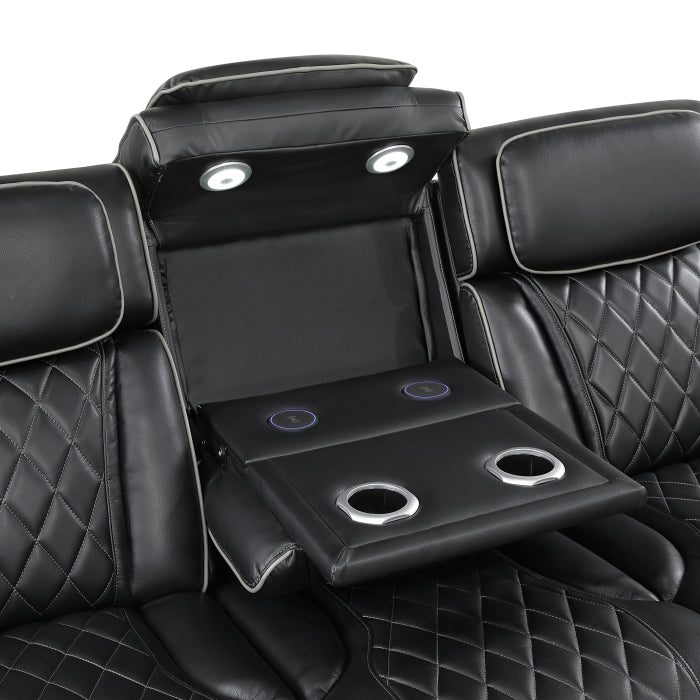 Homelegance - Fairway 3-Piece Power Reclining Sectional with Right Side Console in Black - 9516BLKS*33L2RCNPWH - GreatFurnitureDeal