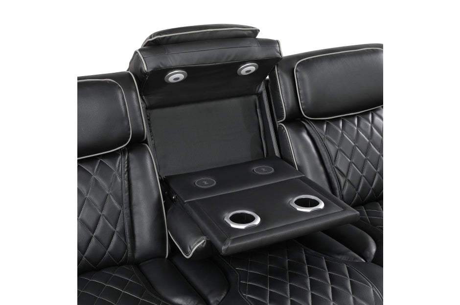 Homelegance - Fairway Power Double Reclining Sofa with Center Drop-Down Cup Holders - 9516BLK-3PWH - GreatFurnitureDeal