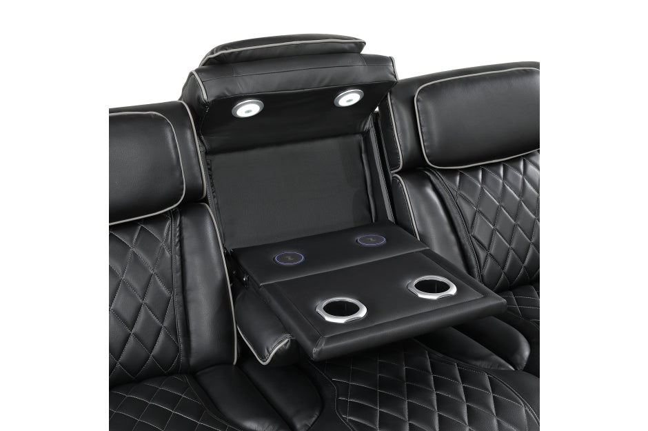 Homelegance - Fairway Power Double Reclining Sofa with Center Drop-Down Cup Holders - 9516BLK-3PWH - GreatFurnitureDeal