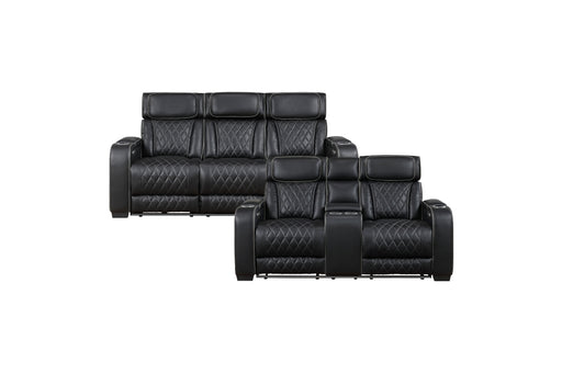 Homelegance - Fairway 2 Piece Power Double Reclining Living Room Set - 9516BLK*2PWH - GreatFurnitureDeal