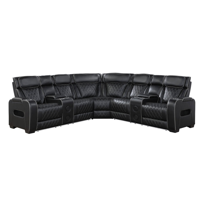 Homelegance - Fairway 3-Piece Power Reclining Sectional with Consoles in Black - 9516BLKS*32LCN2RCNPWH - GreatFurnitureDeal