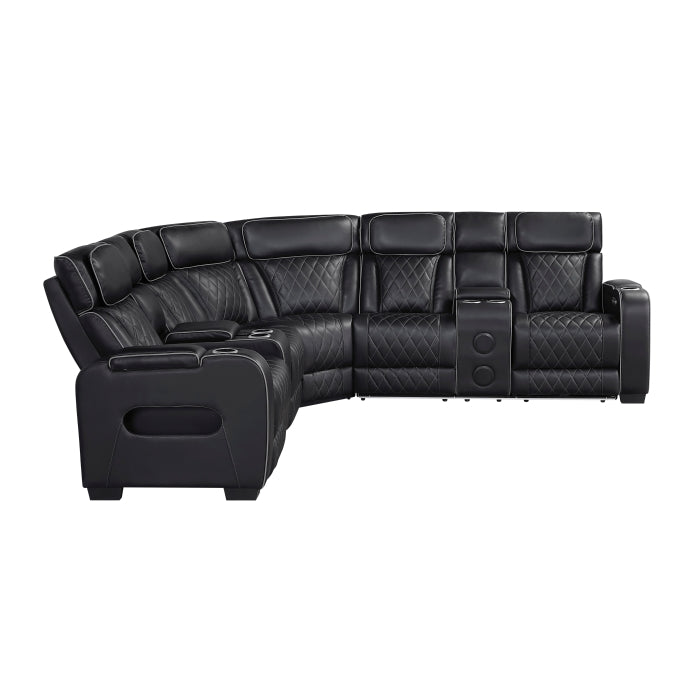 Homelegance - Fairway 3-Piece Power Reclining Sectional with Consoles in Black - 9516BLKS*32LCN2RCNPWH - GreatFurnitureDeal