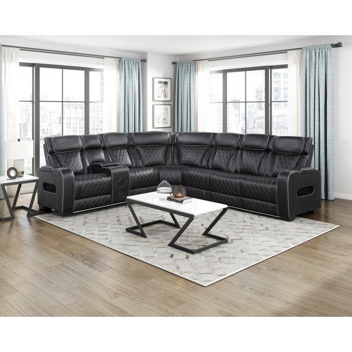 Homelegance - Fairway 3-Piece Power Reclining Sectional with Left Side Console in Black - 9516BLKS*32LCN3RPWH - GreatFurnitureDeal
