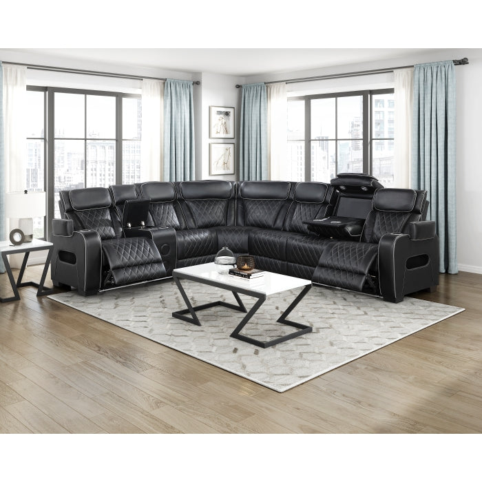 Homelegance - Fairway 3-Piece Power Reclining Sectional with Left Side Console in Black - 9516BLKS*32LCN3RPWH - GreatFurnitureDeal