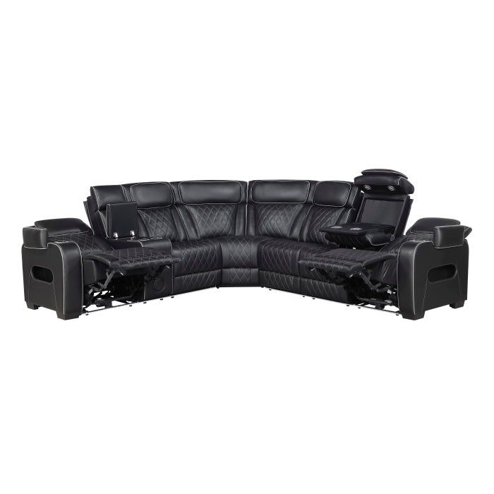 Homelegance - Fairway 3-Piece Power Reclining Sectional with Left Side Console in Black - 9516BLKS*32LCN3RPWH - GreatFurnitureDeal