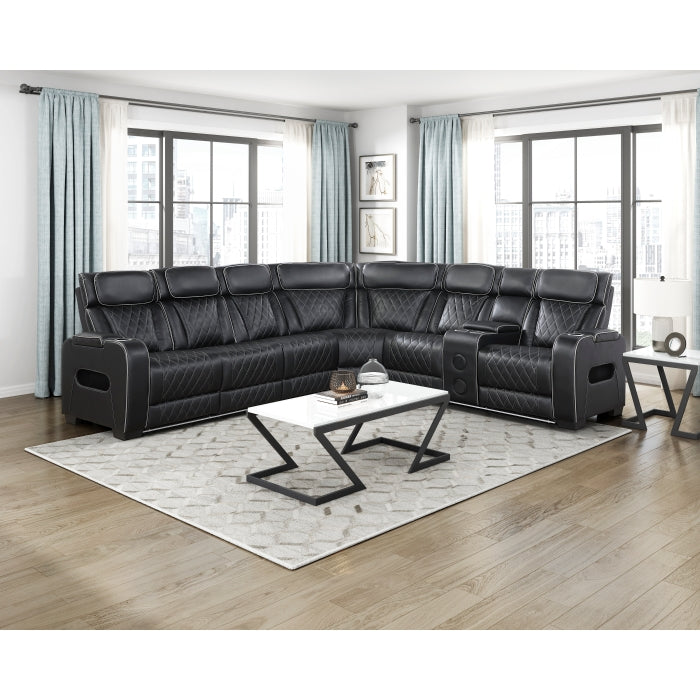 Homelegance - Fairway 3-Piece Power Reclining Sectional with Right Side Console in Black - 9516BLKS*33L2RCNPWH - GreatFurnitureDeal