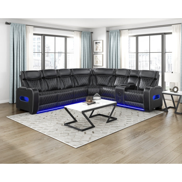 Homelegance - Fairway 3-Piece Power Reclining Sectional with Right Side Console in Black - 9516BLKS*33L2RCNPWH - GreatFurnitureDeal