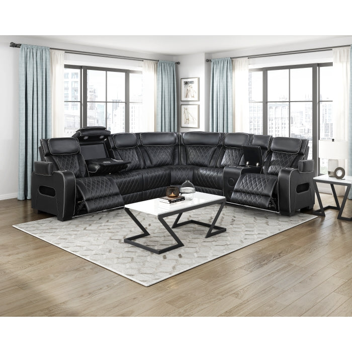 Homelegance - Fairway 3-Piece Power Reclining Sectional with Right Side Console in Black - 9516BLKS*33L2RCNPWH - GreatFurnitureDeal