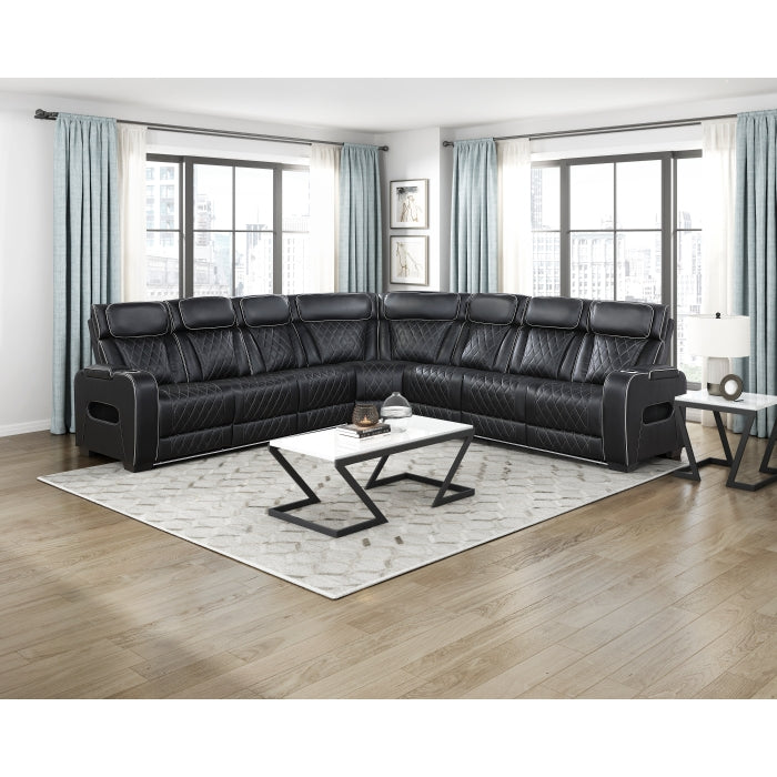 Homelegance - Fairway 3-Piece Power Reclining Sectional with Center Drop-Down Cup Holders in Black - 9516BLKS*33L3RPWH - GreatFurnitureDeal