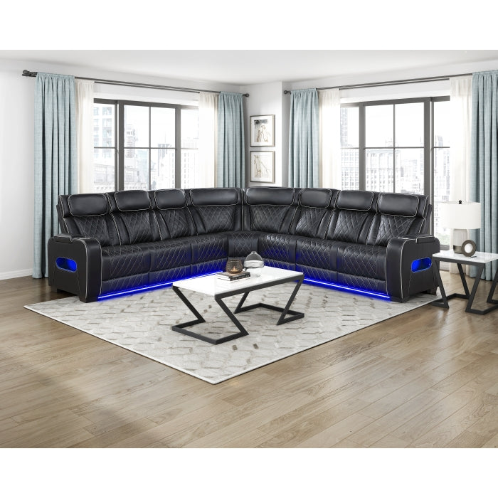 Homelegance - Fairway 3-Piece Power Reclining Sectional with Center Drop-Down Cup Holders in Black - 9516BLKS*33L3RPWH - GreatFurnitureDeal