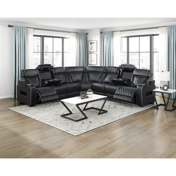 Homelegance - Fairway 3-Piece Power Reclining Sectional with Center Drop-Down Cup Holders in Black - 9516BLKS*33L3RPWH - GreatFurnitureDeal