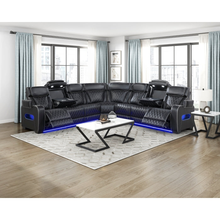 Homelegance - Fairway 3-Piece Power Reclining Sectional with Center Drop-Down Cup Holders in Black - 9516BLKS*33L3RPWH - GreatFurnitureDeal