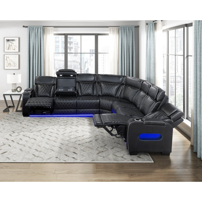 Homelegance - Fairway 3-Piece Power Reclining Sectional with Center Drop-Down Cup Holders in Black - 9516BLKS*33L3RPWH - GreatFurnitureDeal