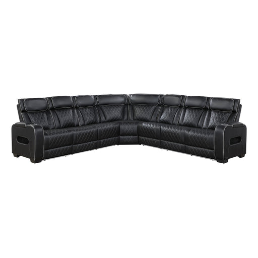 Homelegance - Fairway 3-Piece Power Reclining Sectional with Center Drop-Down Cup Holders in Black - 9516BLKS*33L3RPWH - GreatFurnitureDeal