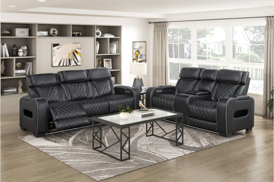 Homelegance - Fairway Power Double Reclining Sofa with Center Drop-Down Cup Holders - 9516BLK-3PWH - GreatFurnitureDeal