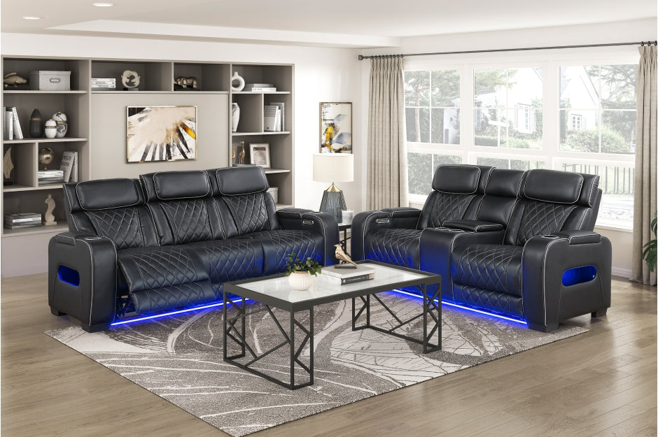 Homelegance - Fairway Power Double Reclining Sofa with Center Drop-Down Cup Holders - 9516BLK-3PWH - GreatFurnitureDeal