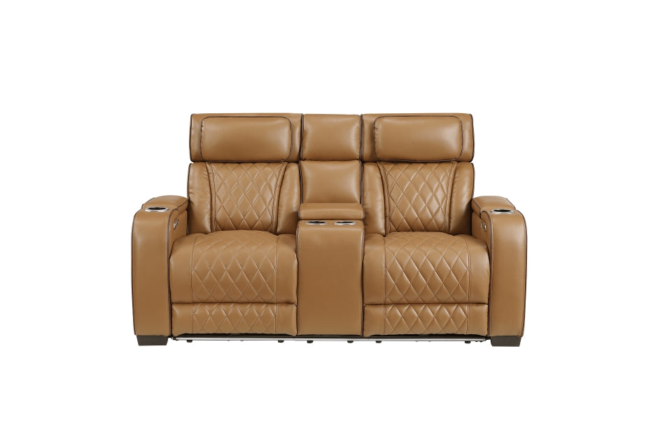 Homelegance - Fairway Power Double Reclining Loveseat with Center Console - 9516BRW-2PWH - GreatFurnitureDeal