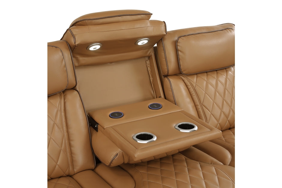 Homelegance - Fairway Power Double Reclining Sofa with Center Drop-Down Cup Holders - 9516BRW-3PWH - GreatFurnitureDeal