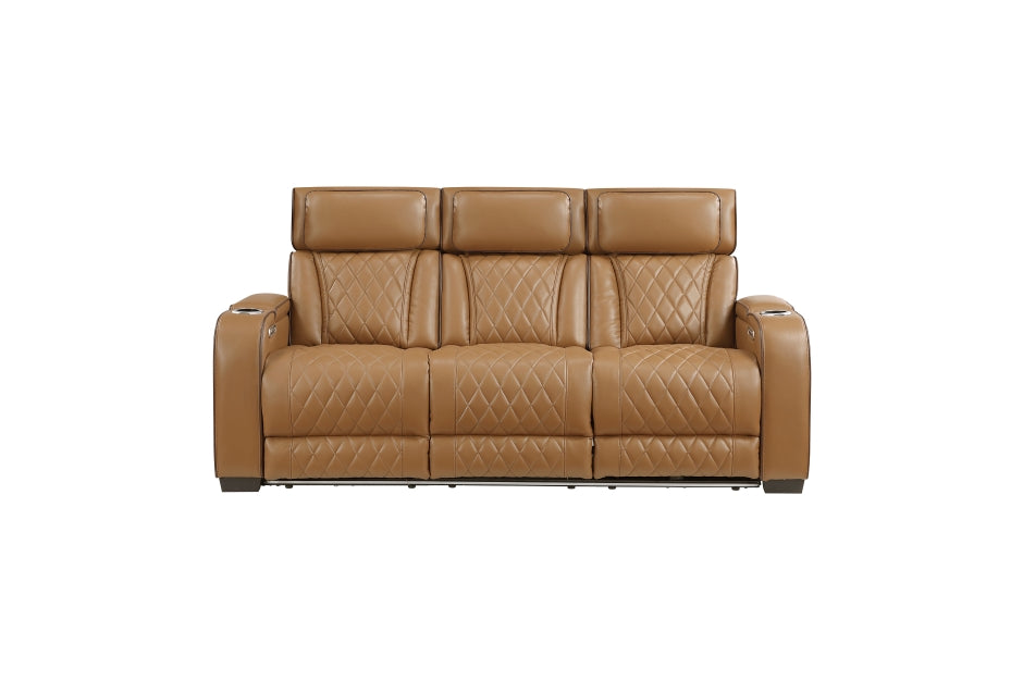 Homelegance - Fairway Power Double Reclining Sofa with Center Drop-Down Cup Holders - 9516BRW-3PWH - GreatFurnitureDeal