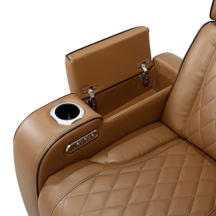 Homelegance - Fairway 3 Piece Power Reclining Sectional with Center Drop-Down Cup Holders in Brown - 9516BRWS*33L3RPWH - GreatFurnitureDeal