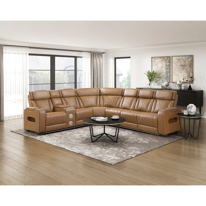 Homelegance - Fairway 3 Piece Power Reclining Sectional with Left Side Console in Brown - 9516BRWS*32LCN3RPWH - GreatFurnitureDeal