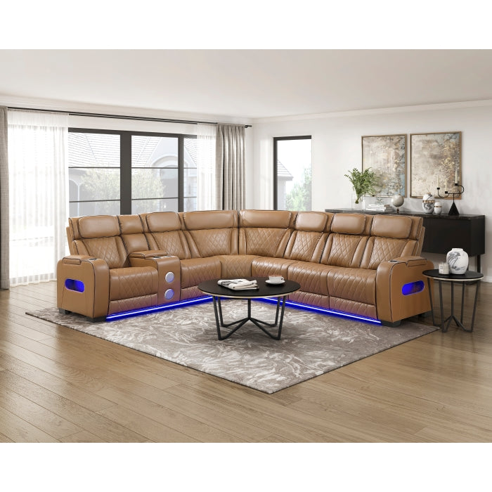 Homelegance - Fairway 3 Piece Power Reclining Sectional with Left Side Console in Brown - 9516BRWS*32LCN3RPWH - GreatFurnitureDeal