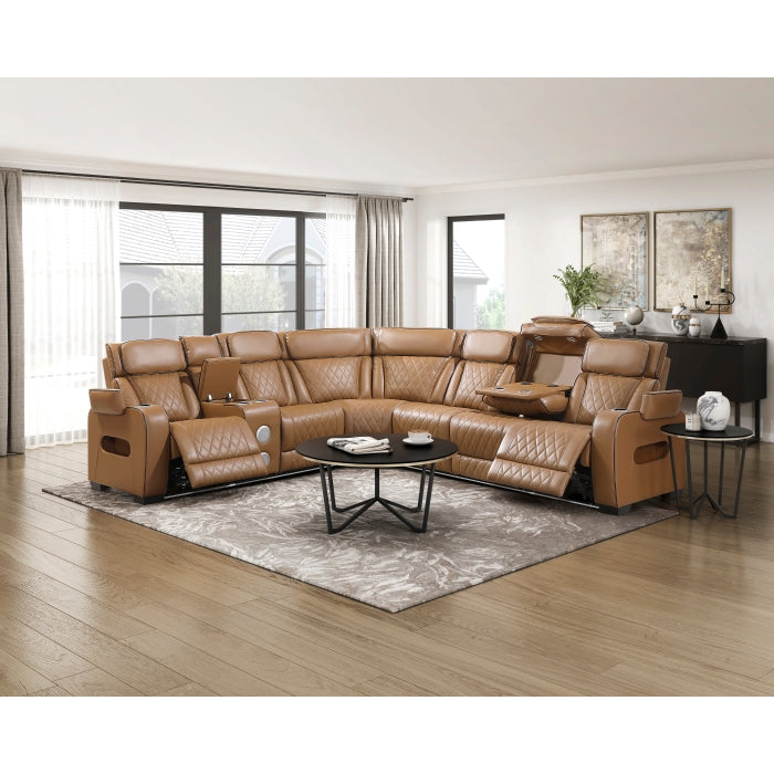 Homelegance - Fairway 3 Piece Power Reclining Sectional with Left Side Console in Brown - 9516BRWS*32LCN3RPWH - GreatFurnitureDeal