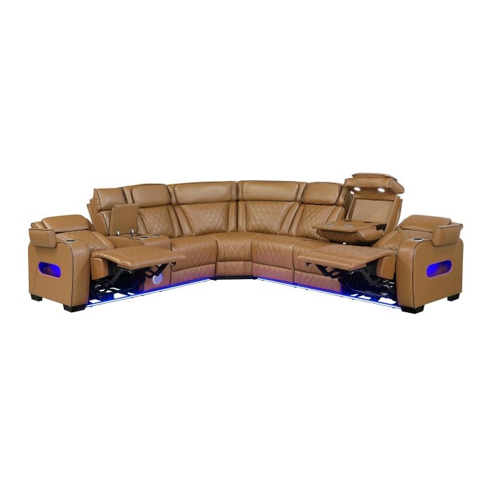 Homelegance - Fairway 3 Piece Power Reclining Sectional with Left Side Console in Brown - 9516BRWS*32LCN3RPWH - GreatFurnitureDeal