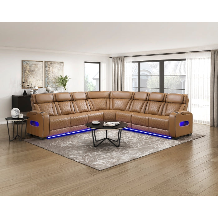 Homelegance - Fairway 3 Piece Power Reclining Sectional with Center Drop-Down Cup Holders in Brown - 9516BRWS*33L3RPWH - GreatFurnitureDeal