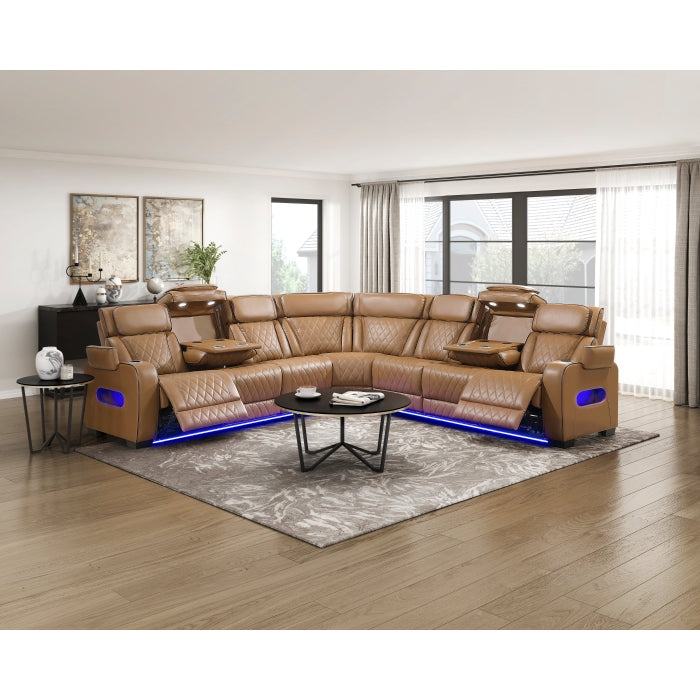 Homelegance - Fairway 3 Piece Power Reclining Sectional with Center Drop-Down Cup Holders in Brown - 9516BRWS*33L3RPWH - GreatFurnitureDeal