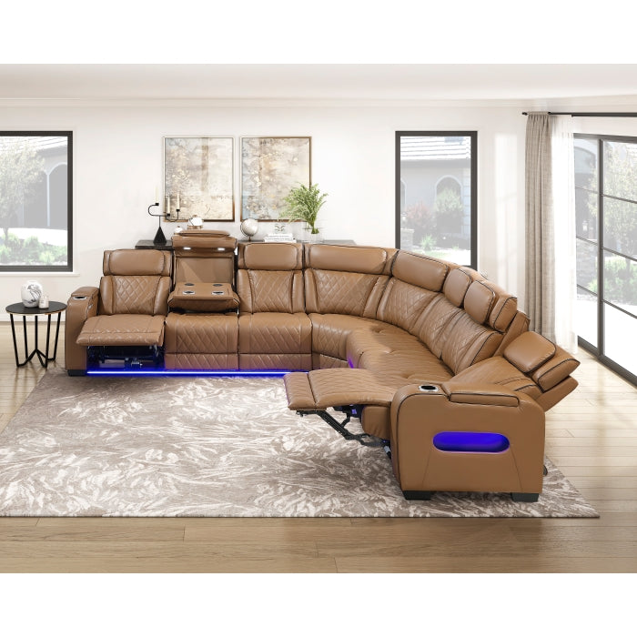 Homelegance - Fairway 3 Piece Power Reclining Sectional with Center Drop-Down Cup Holders in Brown - 9516BRWS*33L3RPWH - GreatFurnitureDeal