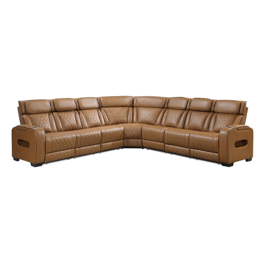 Homelegance - Fairway 3 Piece Power Reclining Sectional with Center Drop-Down Cup Holders in Brown - 9516BRWS*33L3RPWH - GreatFurnitureDeal