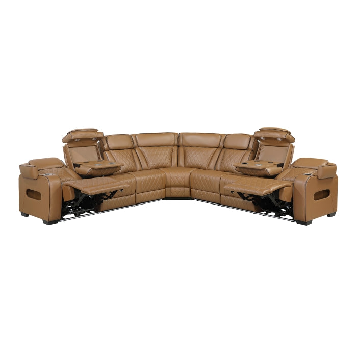 Homelegance - Fairway 3 Piece Power Reclining Sectional with Center Drop-Down Cup Holders in Brown - 9516BRWS*33L3RPWH - GreatFurnitureDeal