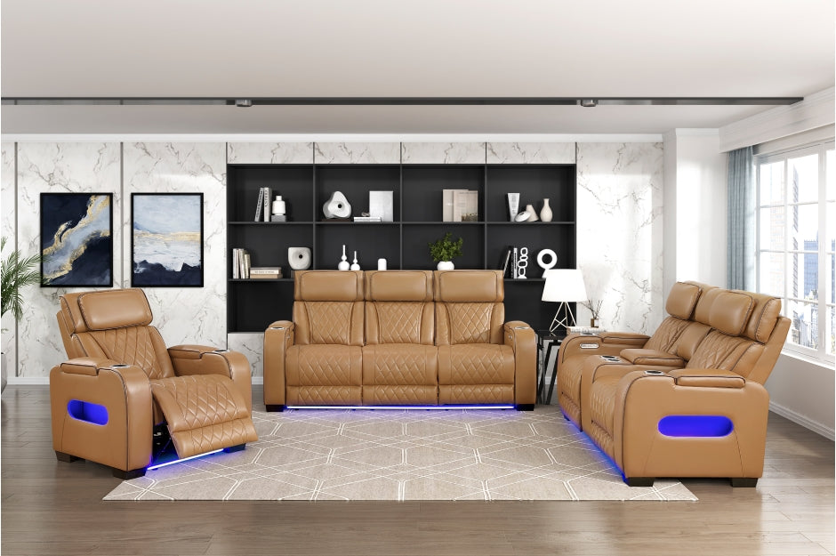 Homelegance - Fairway Power Double Reclining Loveseat with Center Console - 9516BRW-2PWH - GreatFurnitureDeal